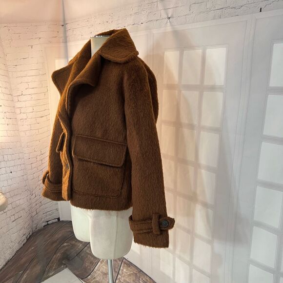 A New Day Brown Two Button Spread Collar Lined Furry Jacket Size Small - Picture 4 of 11